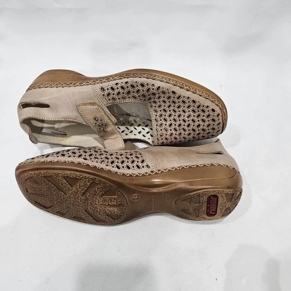 Rieker Antistress Women 413G8-62 Comfort Slip-On Leather Shoe 38 Beige Mary Jane